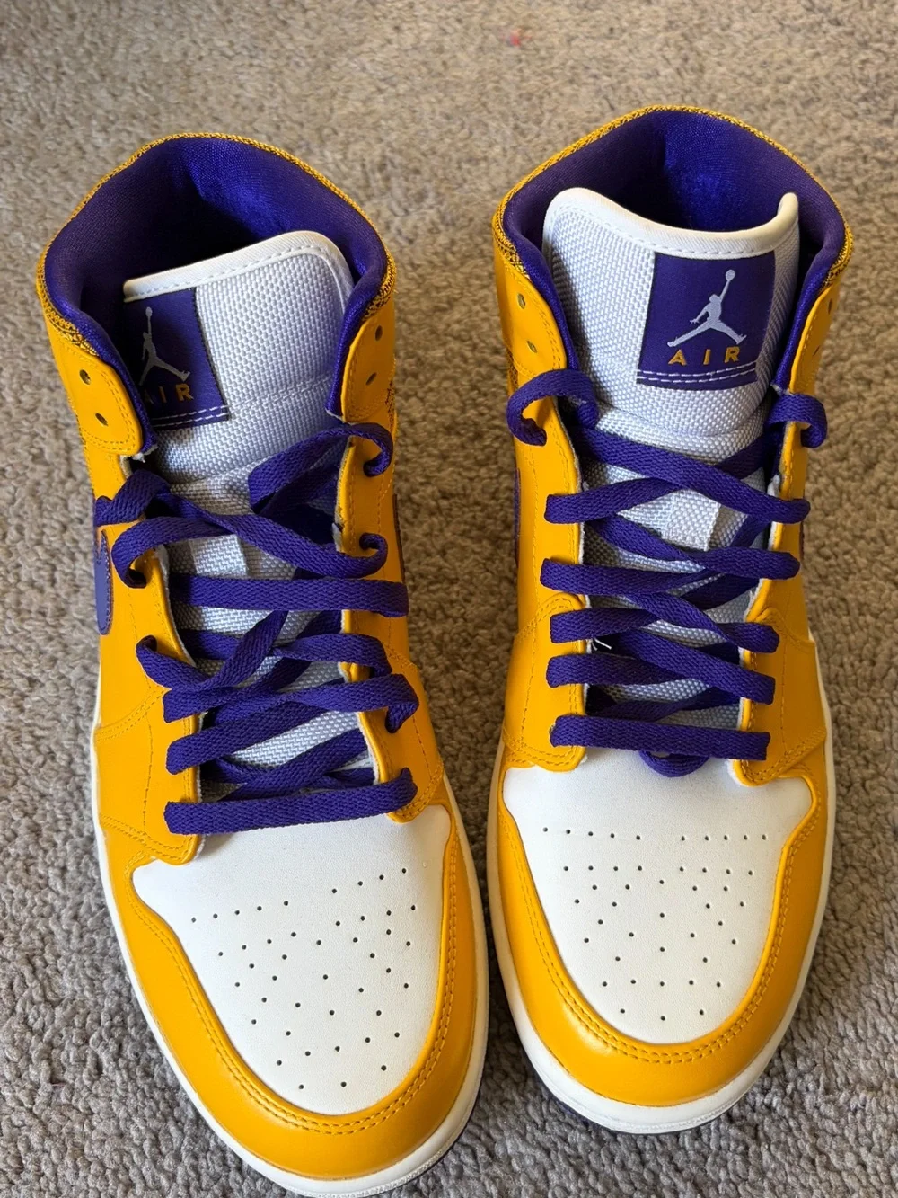 Air Jordan 1 Mid “Lakers” (University Gold/Court Purple/White), Men’s US Size 11